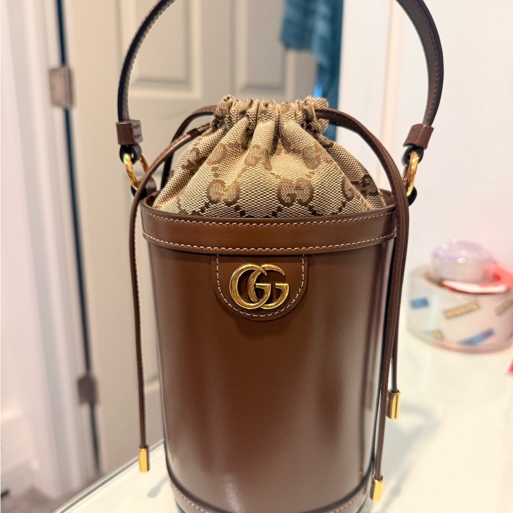 Gucci Brown Bucket Bag with Iconic GG Logo